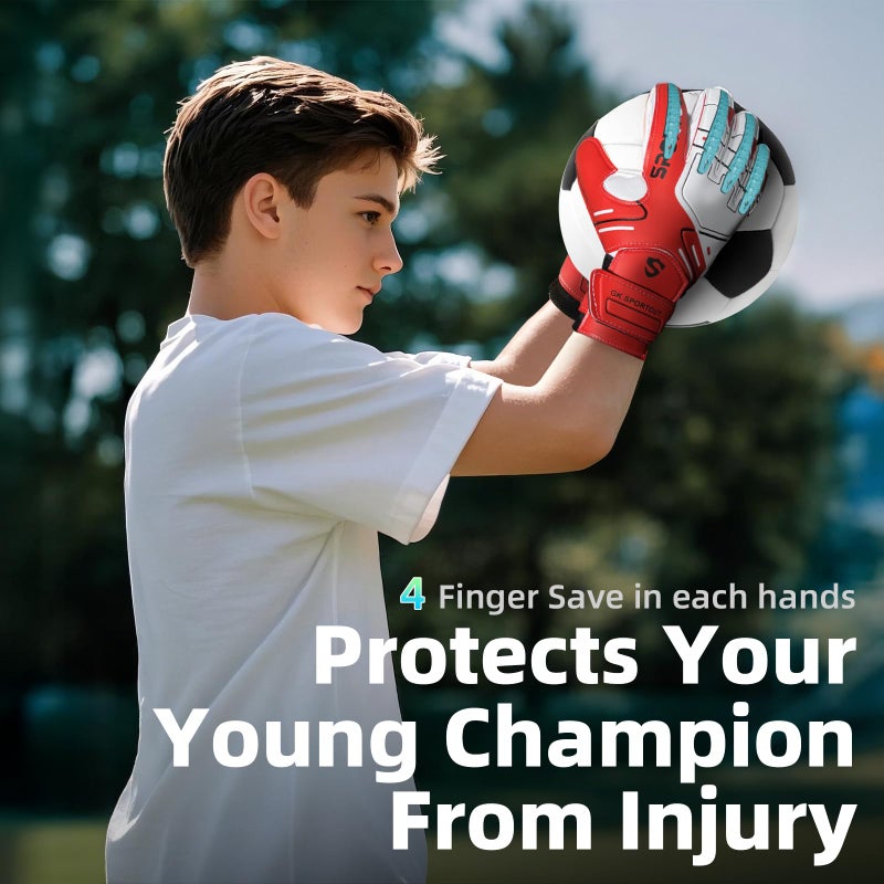 Sportout Youth&Adult Goalie Goalkeeper Gloves,Strong Grip for The Toughest Saves, with Finger Spines to Give Splendid Protection to Prevent Injuries 3 Colors (Red, 9) - Image 4